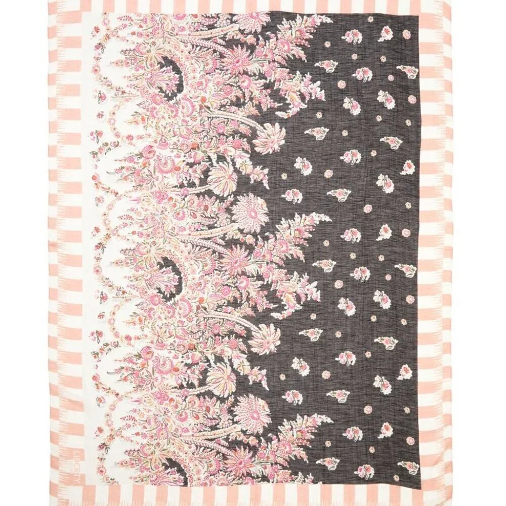Liberty London Octavie Floral Silk Linen Scarf Pink Oblong 58x44